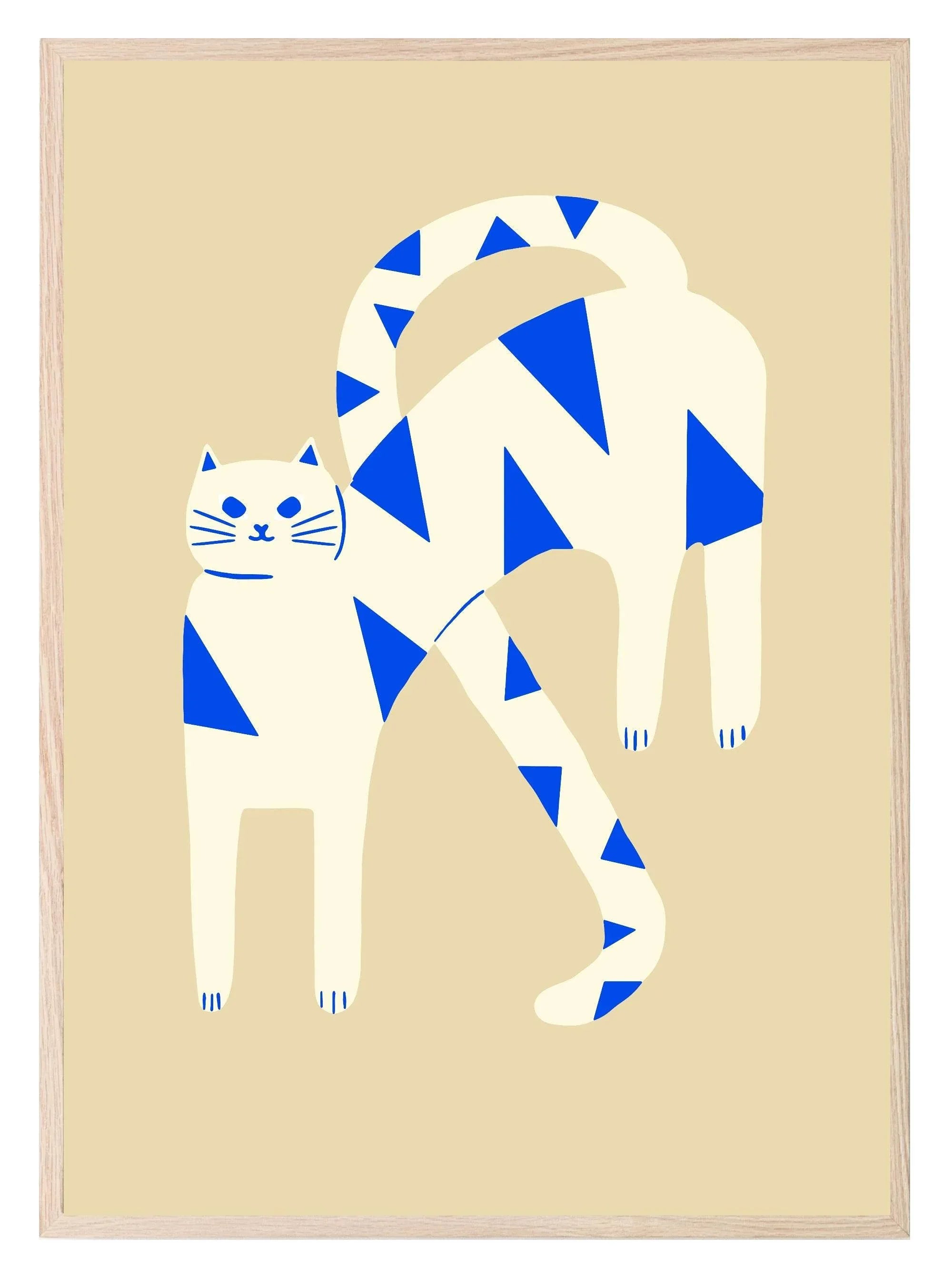 Cream, White & Blue Abstract Cat Print | Pet Lovers Wall Art - Larosier Prints