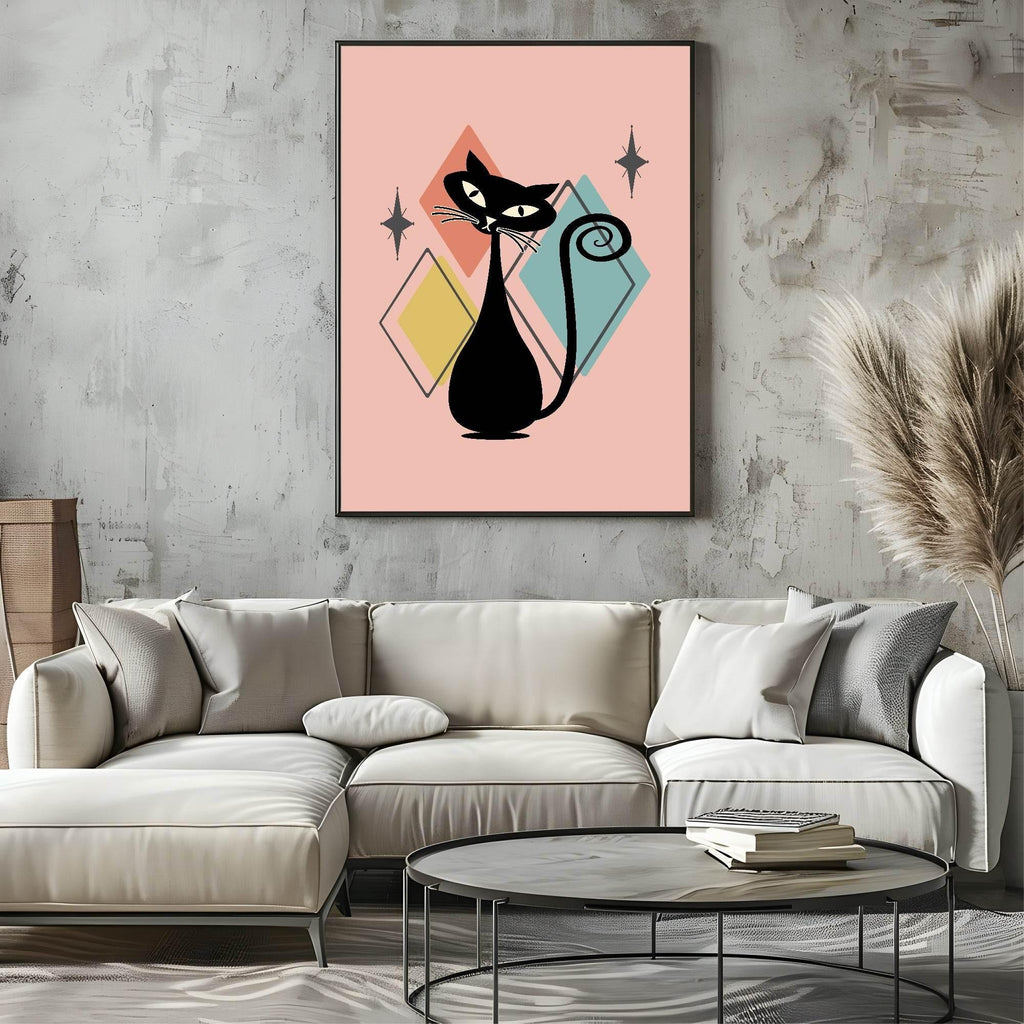 Pink Abstract Cat Print | Pet Lovers Wall Art - Larosier Prints