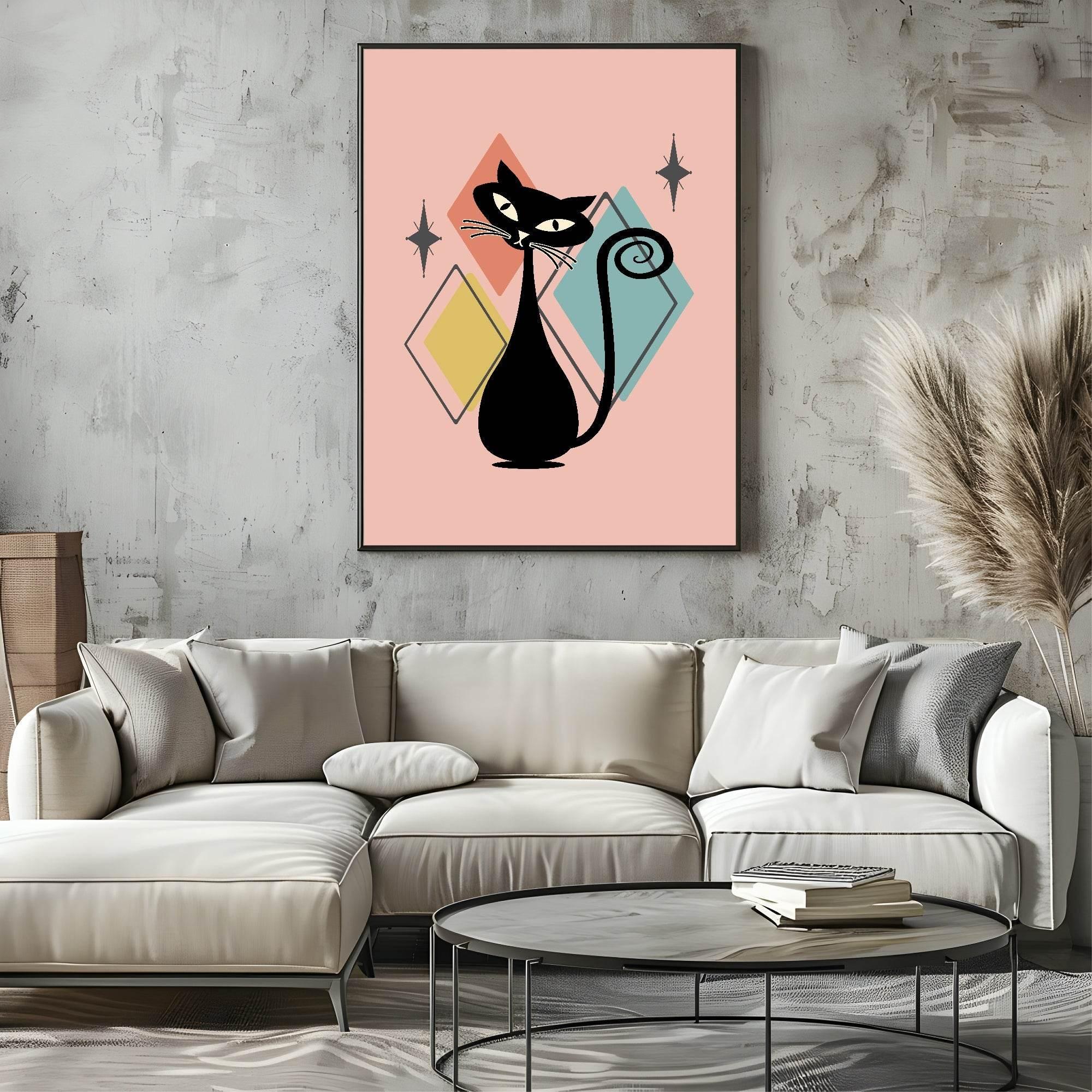 Pink Abstract Cat Print | Pet Lovers Wall Art - Larosier Prints