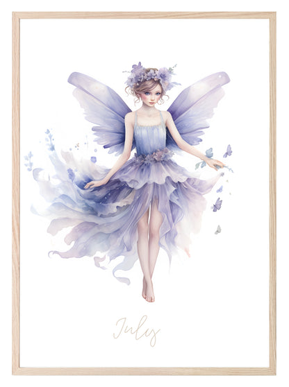 Birth Fairy Print | Floral Birthday Wall Art A3 July