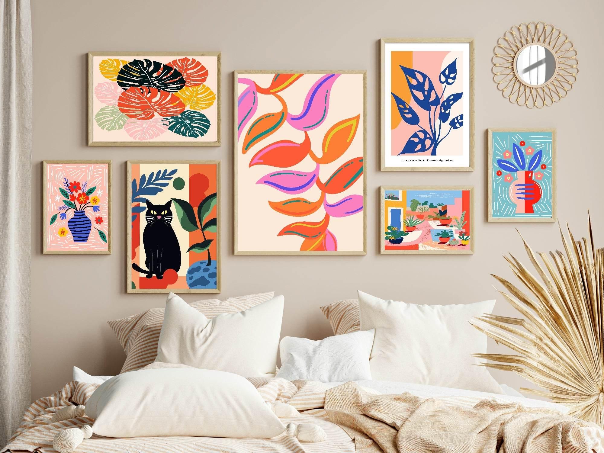 Colourful Monstera Leaves Print | Abstract Wall Art - Larosier Prints
