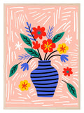 Blue Vase & Flowers On Pink Background Print | Abstract Wall Art - Larosier Prints
