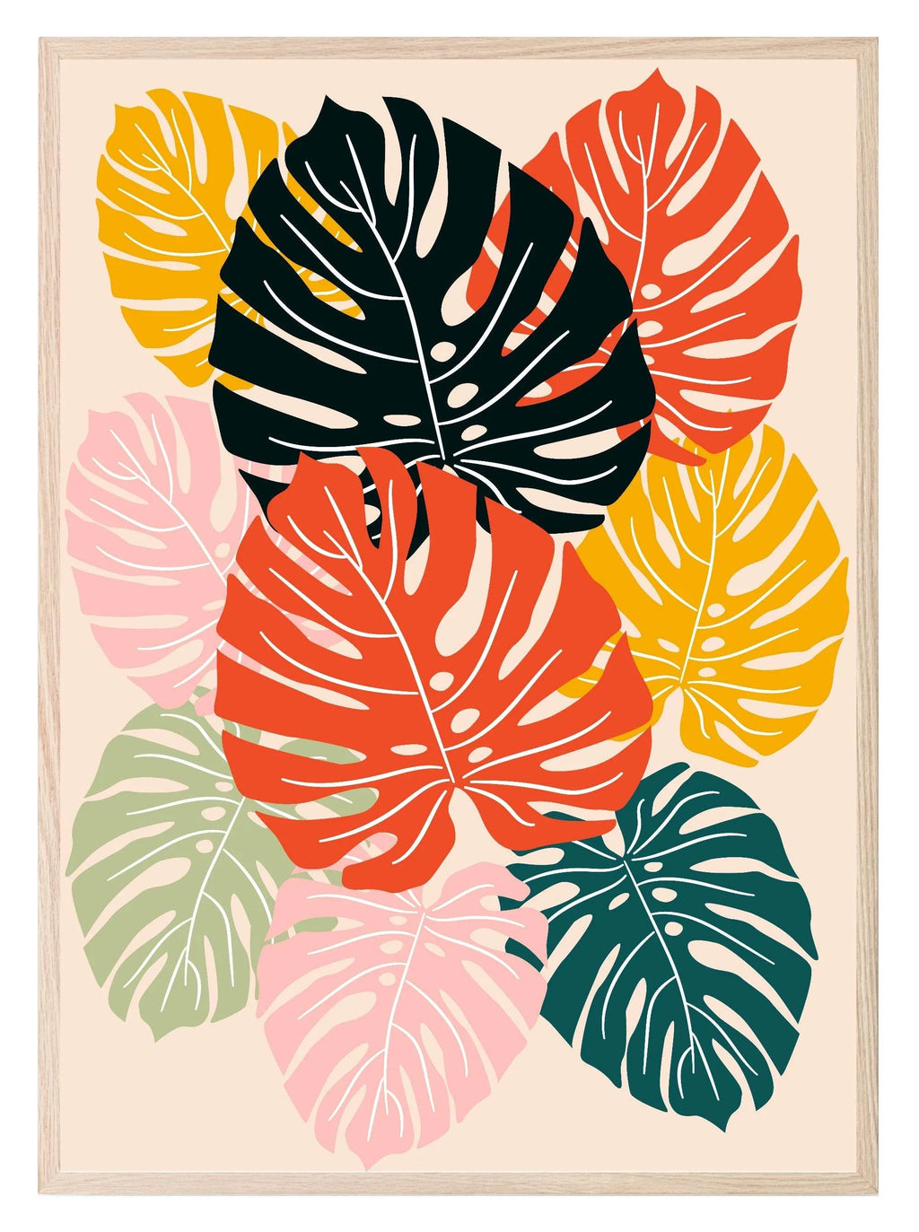 Colourful Monstera Leaves Print | Abstract Wall Art - Larosier Prints