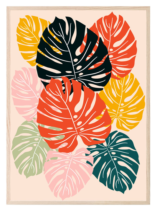 Colourful Monstera Leaves Print | Abstract Wall Art