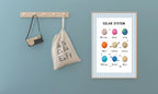 Pastel Stripe Solar System Educational Wall Art Poster | Blue, Pink or Mint Green - Larosier Prints