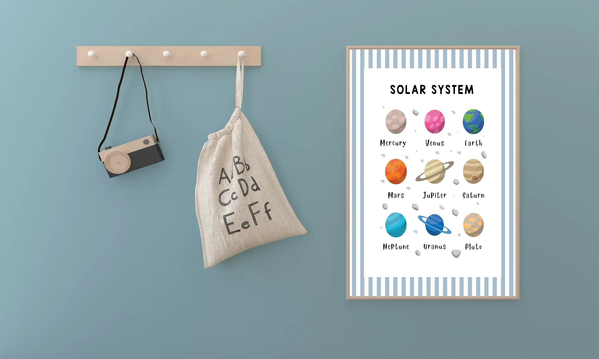 Pastel Stripe Solar System Educational Wall Art Poster | Blue, Pink or Mint Green - Larosier Prints