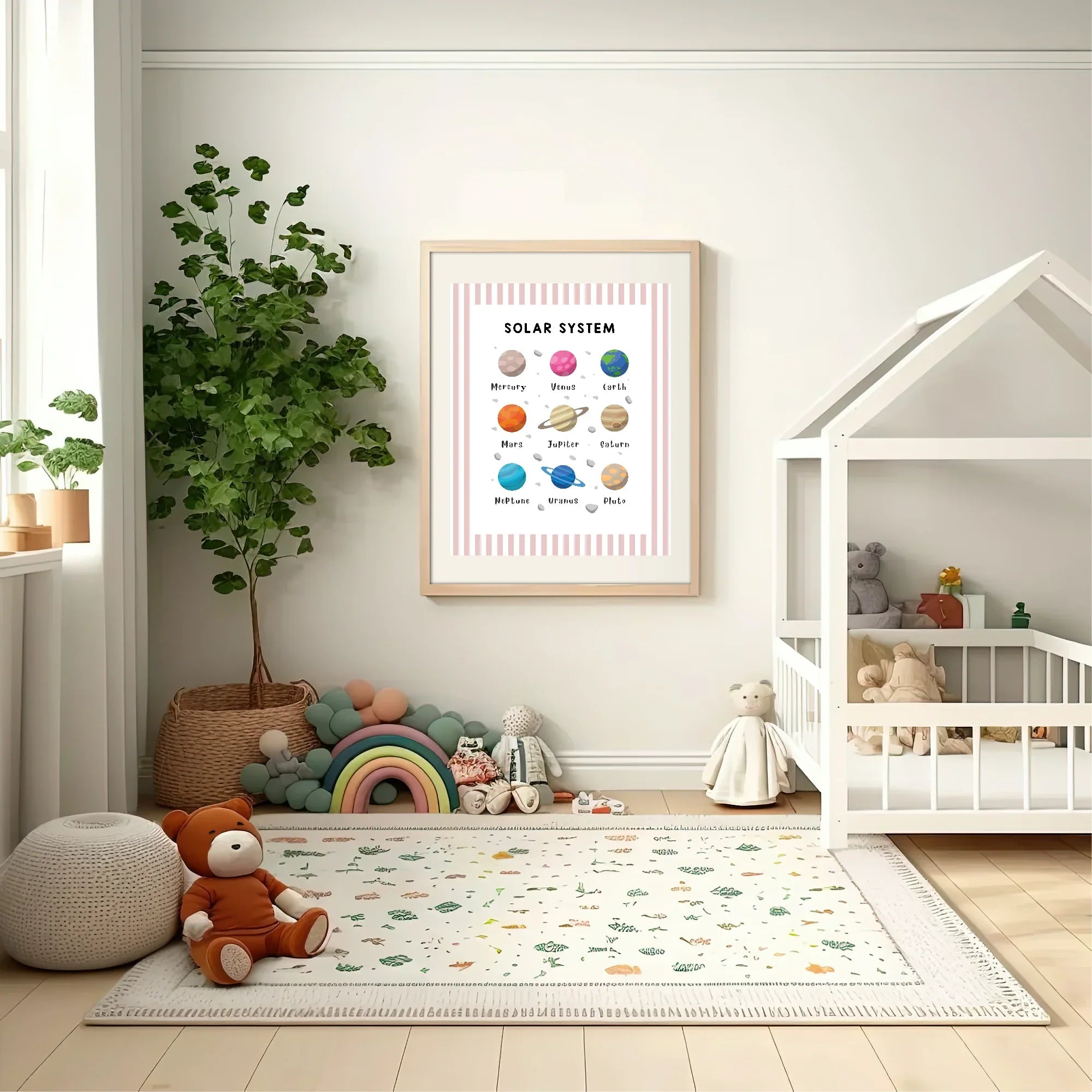 Pastel Stripe Solar System Educational Wall Art Poster | Blue, Pink or Mint Green - Larosier Prints