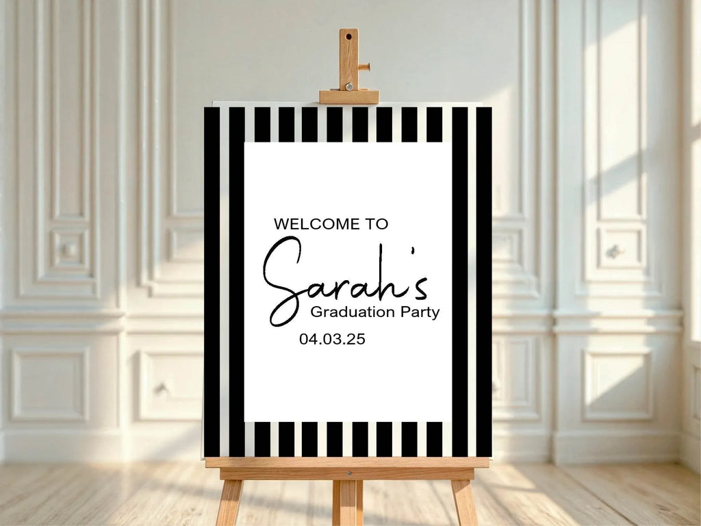 Black & White Stripe Graduation Party Sign - Larosier Prints