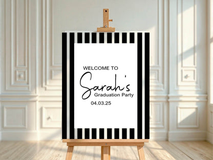 Black & White Stripe Graduation Party Sign
