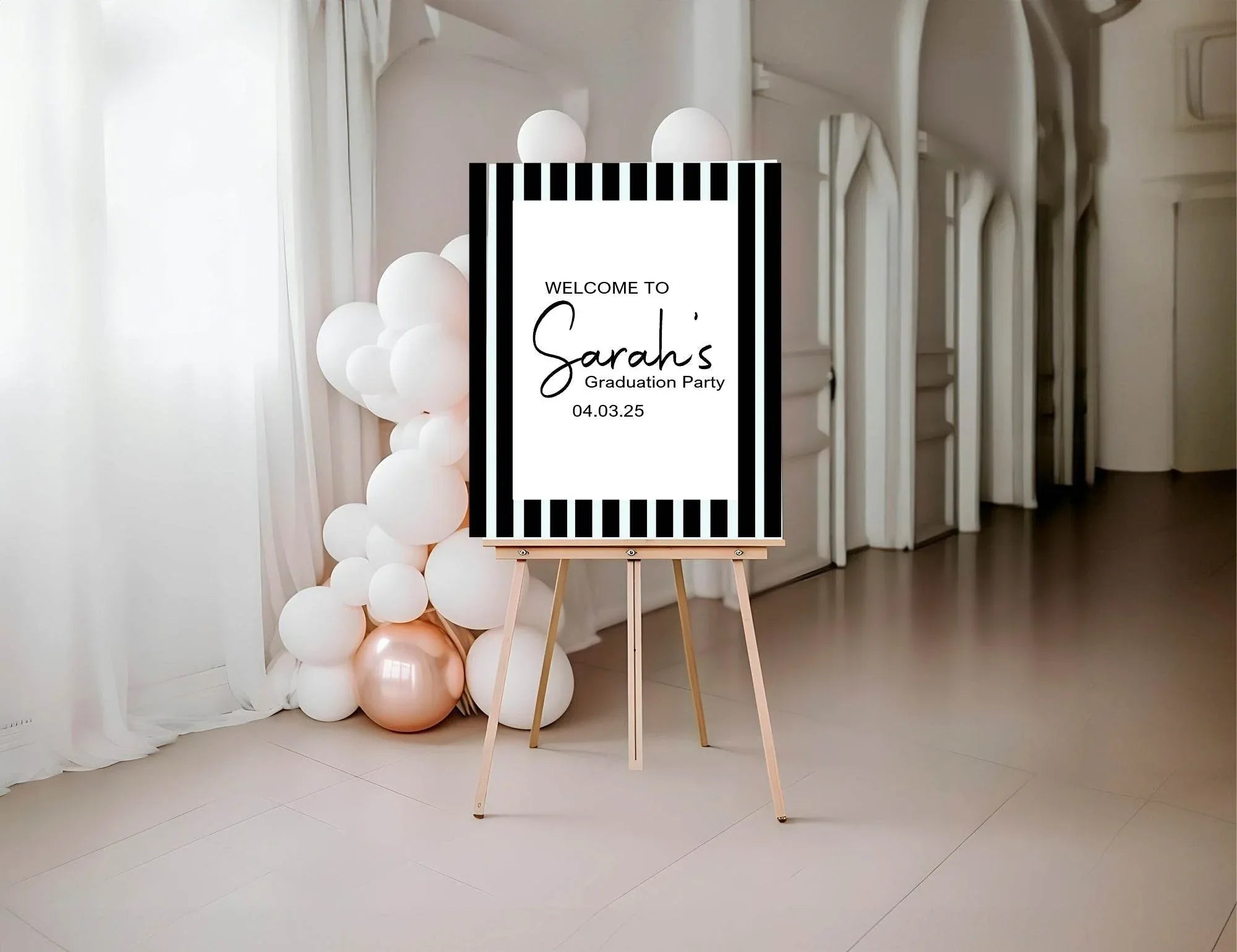 Black & White Stripe Graduation Party Sign - Larosier Prints