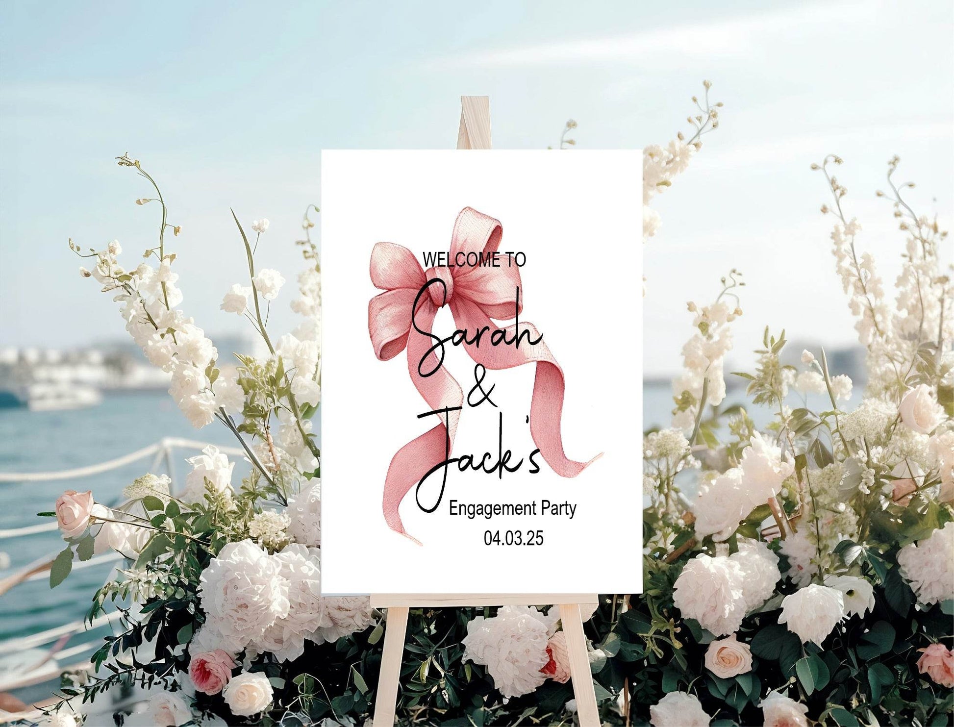 Pink Bow Engagement Welcome Party Sign
