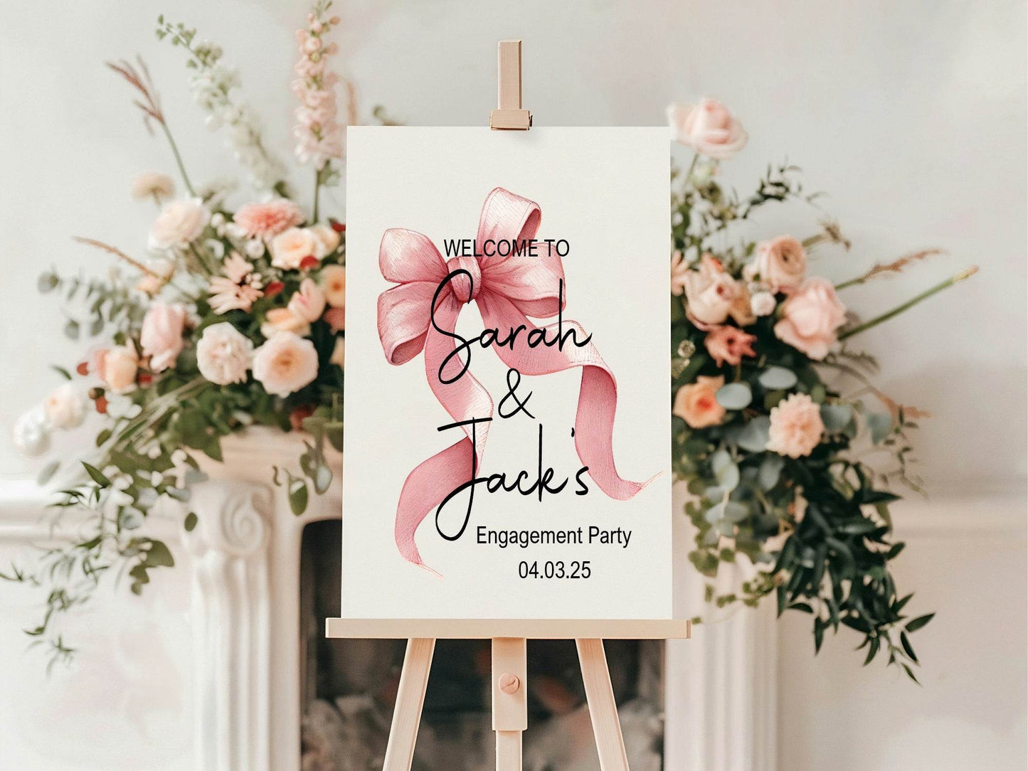 Pink Bow Engagement Welcome Party Sign