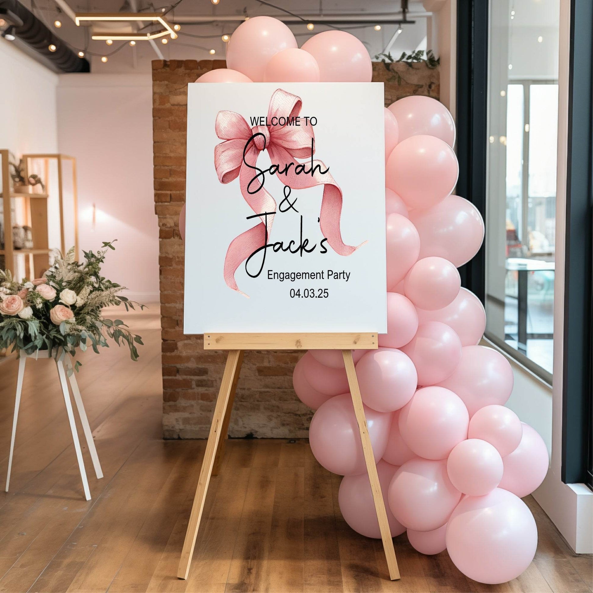 Pink Bow Engagement Welcome Party Sign
