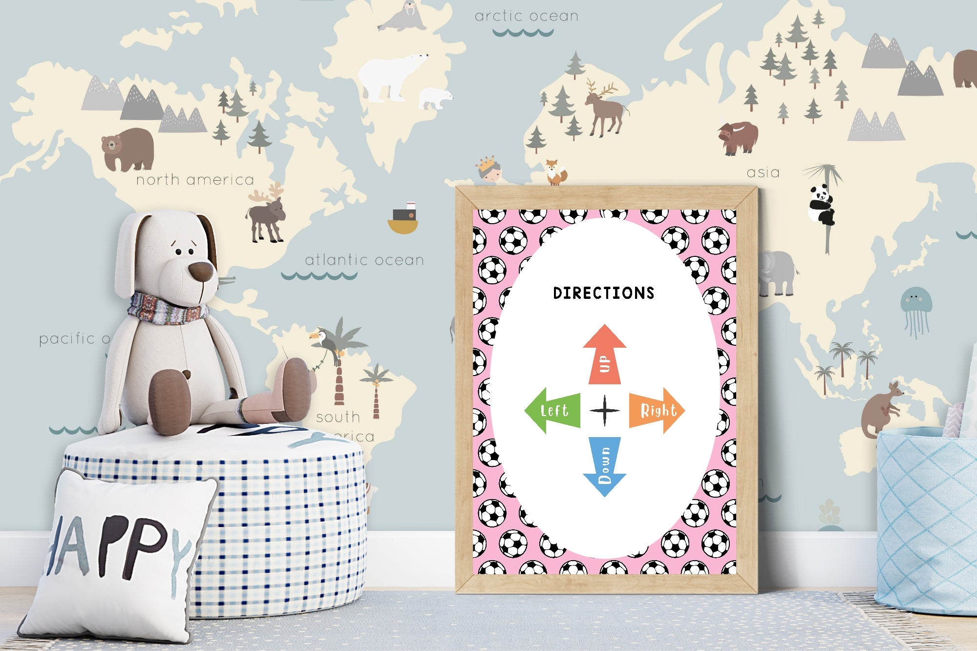 Pink Football Directions Poster | Educational Wall Art