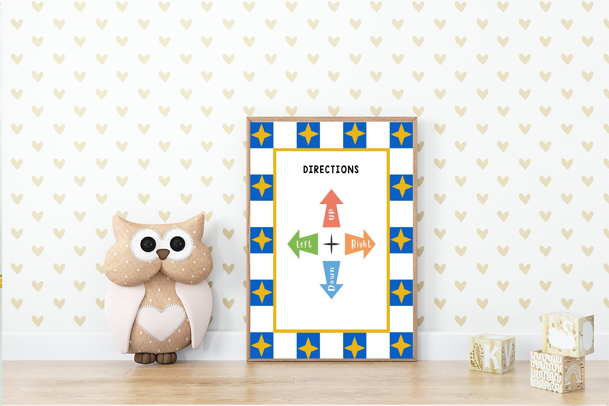 Blue Checked & Stars Directions Poster | Educational Wall Art