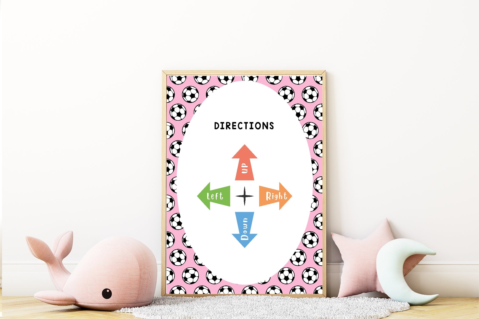 Pink Football Directions Poster | Educational Wall Art