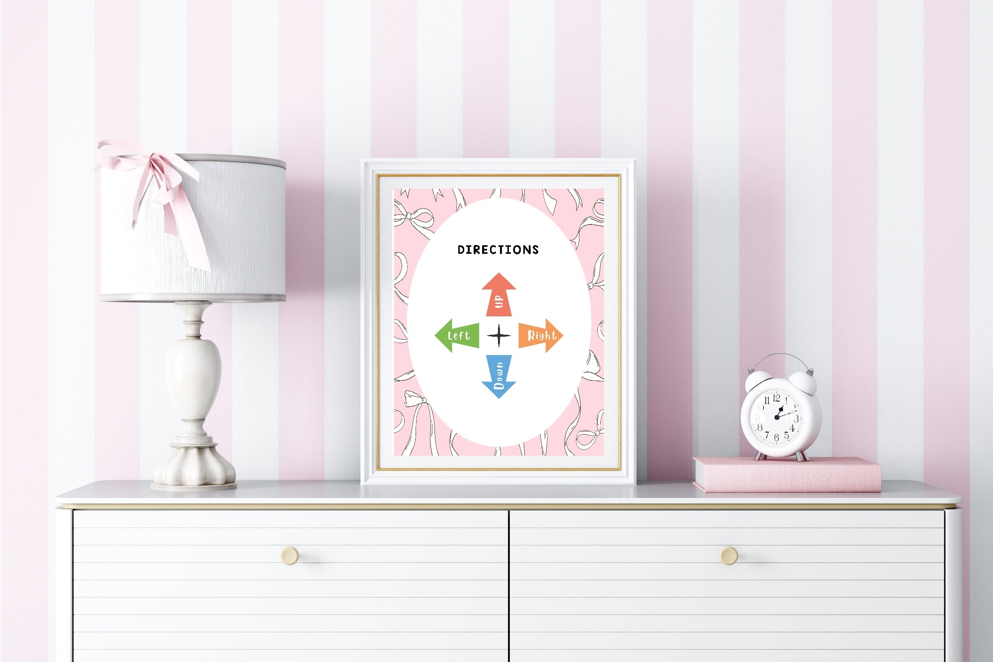 Pink Bow Directions Poster | Educational Wall Art