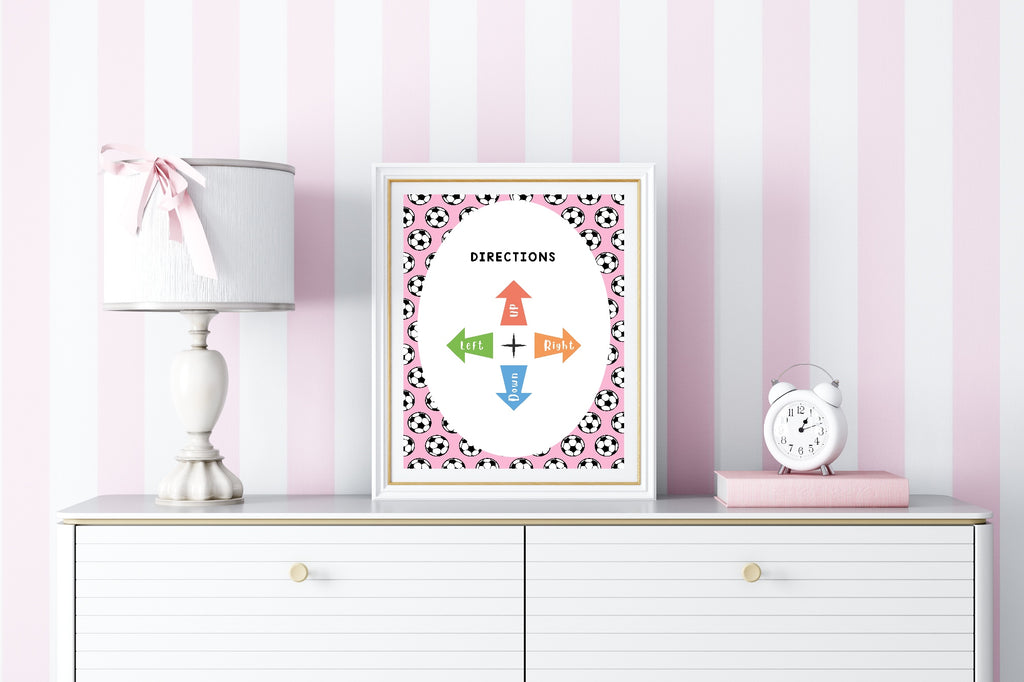 Pink Football Directions Poster | Educational Wall Art