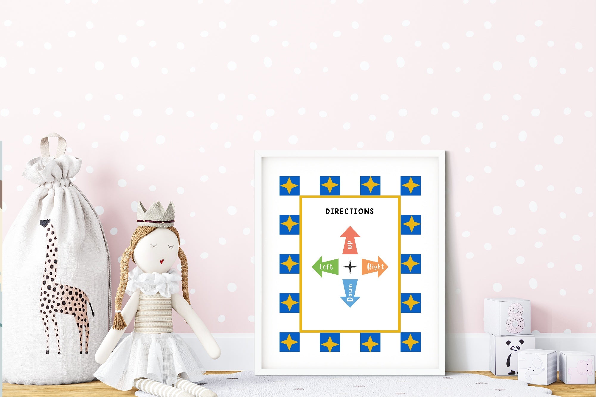 Blue Checked & Stars Directions Poster | Educational Wall Art