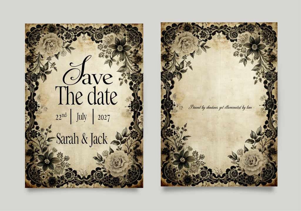 Black Rose Wedding Party Save The Dates & Envelopes | Pack of 10
