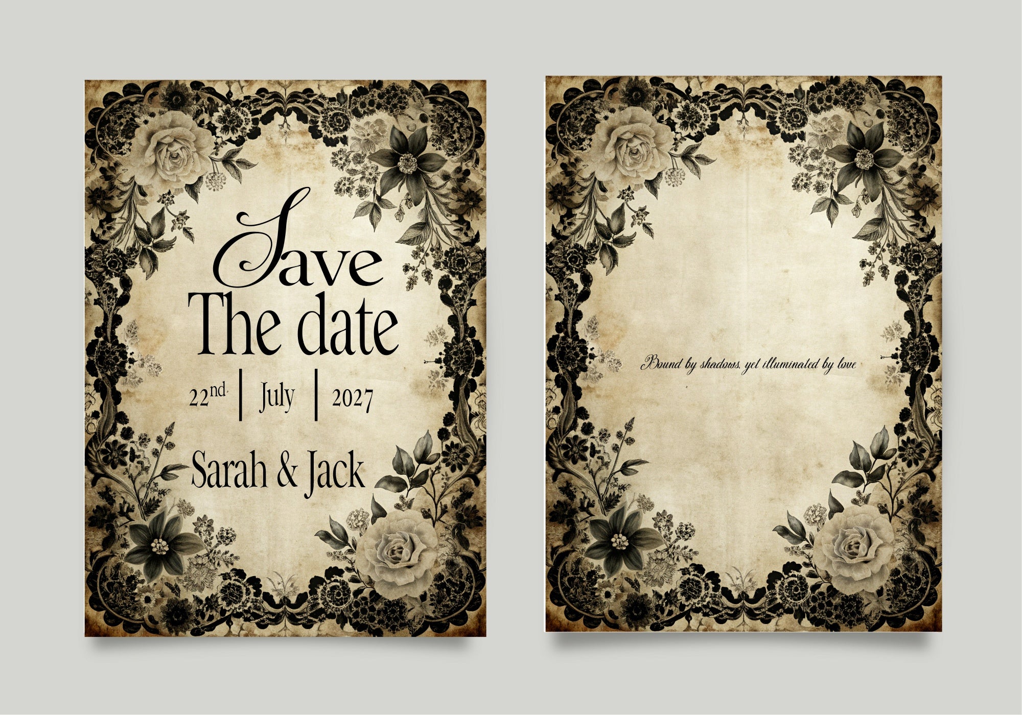 Black Rose Wedding Party Save The Dates & Envelopes | Pack of 10