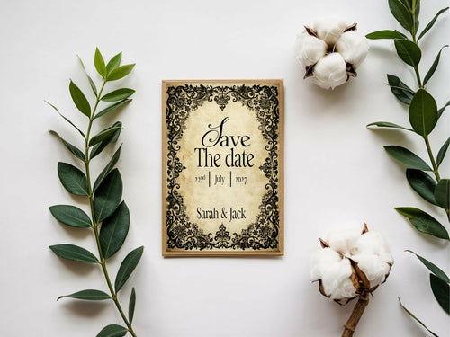 Black Lace Wedding Party Save The Dates & Envelopes | Pack of 10