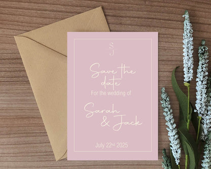 Dusky Pink Save The Date Wedding Party Cards & Envelopes | Pack of 10
