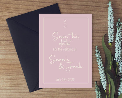 Dusky Pink Save The Date Wedding Party Cards & Envelopes | Pack of 10
