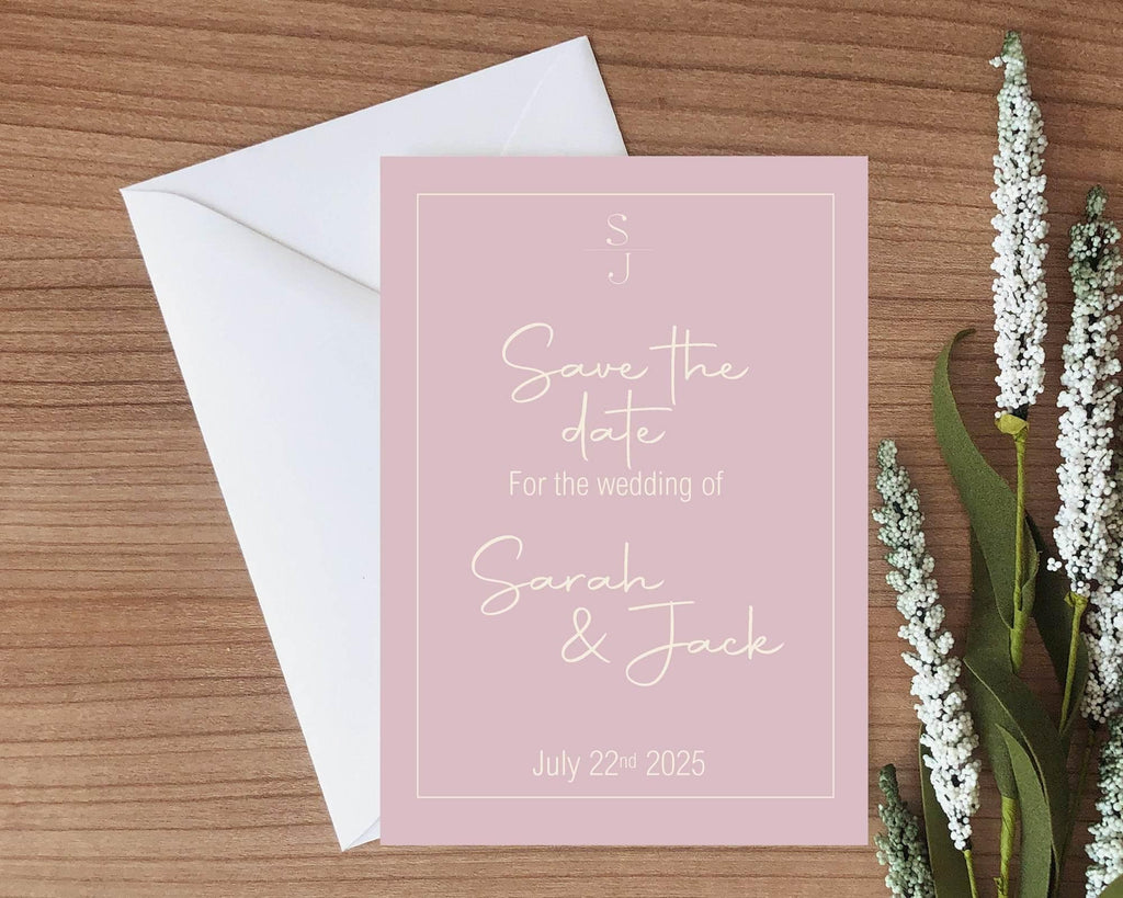 Dusky Pink Save The Date Wedding Party Cards & Envelopes | Pack of 10 - Larosier Prints