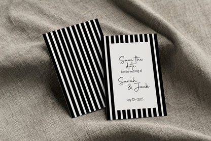 Black & White Stripe Save The Date Wedding Party Cards & Envelopes | Pack of 10