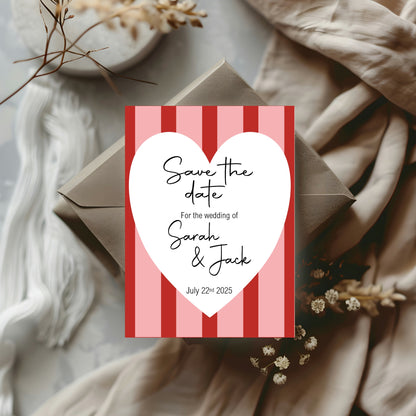 Red & Pink Save The Date Wedding Party Cards & Envelopes | Pack of 10