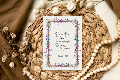 Wild Flowers Save The Date Wedding Cards & Envelopes | Pack of 10