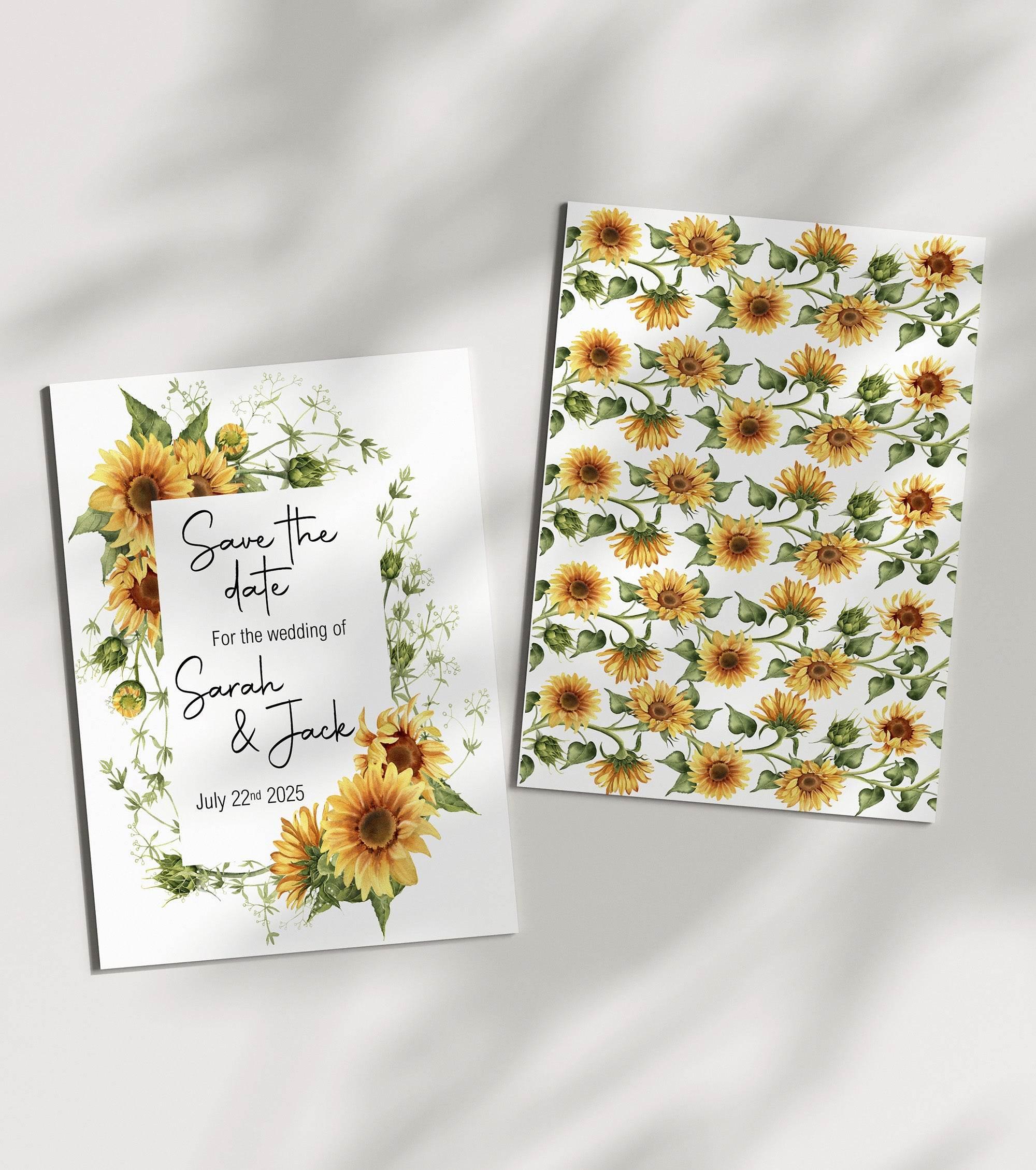 Sunflower Save The Date Wedding Party Cards & Envelopes | Pack of 10 - Larosier Prints