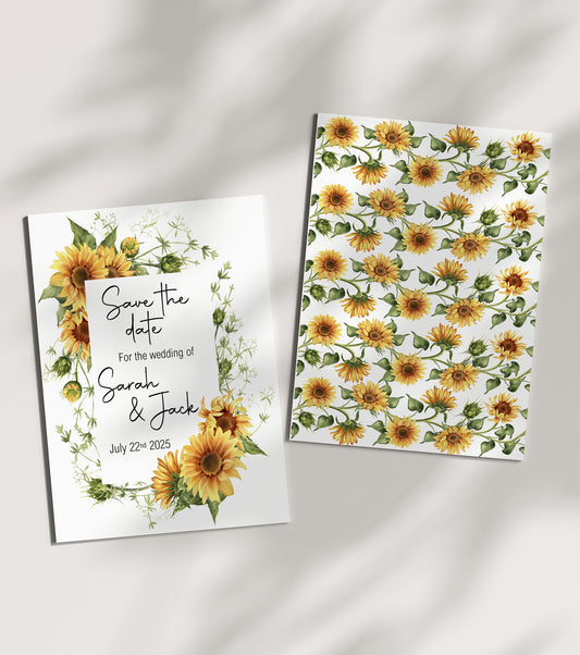 Sunflower Save The Date Wedding Party Cards & Envelopes | Pack of 10