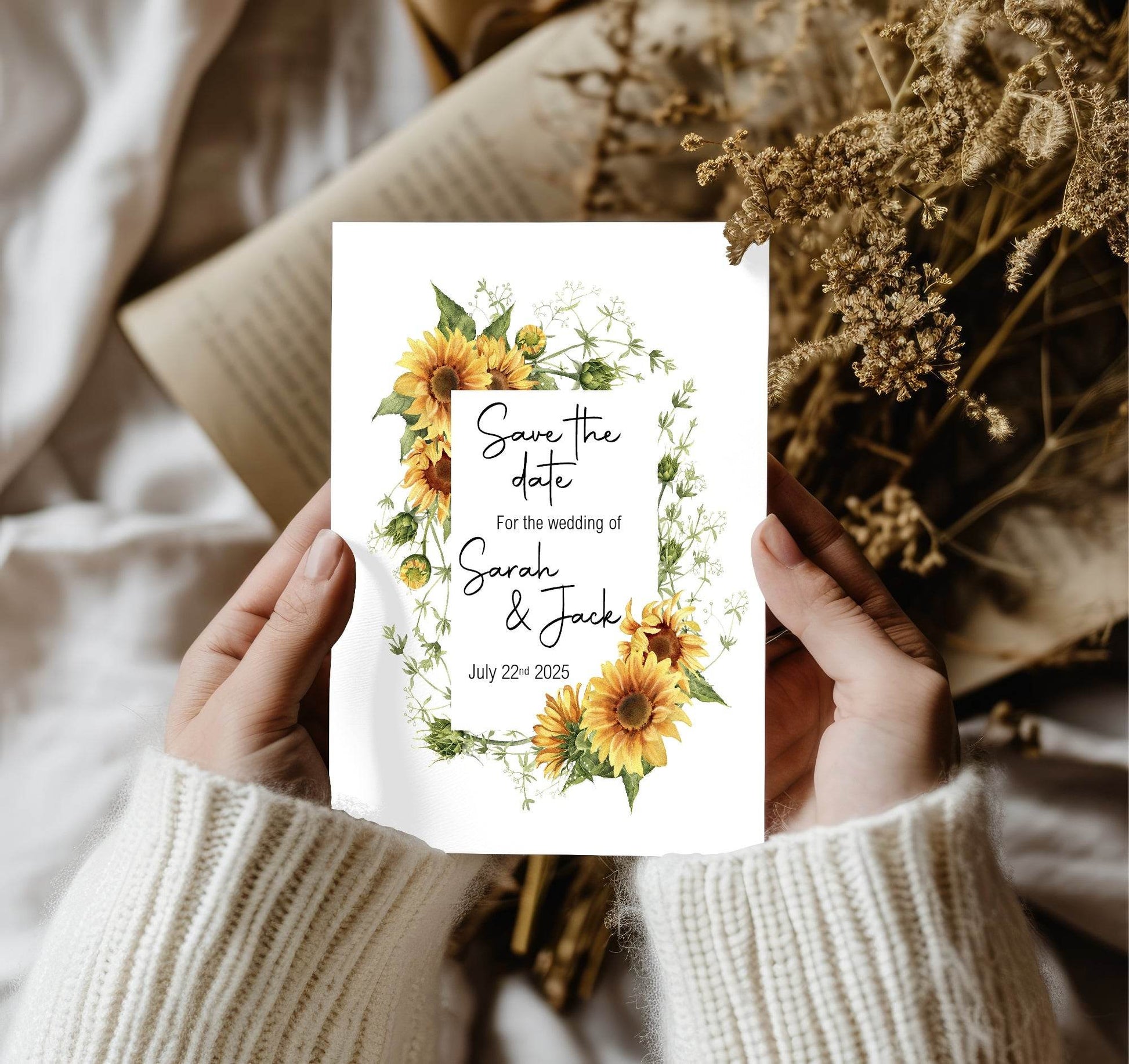 Sunflower Save The Date Wedding Party Cards & Envelopes | Pack of 10
