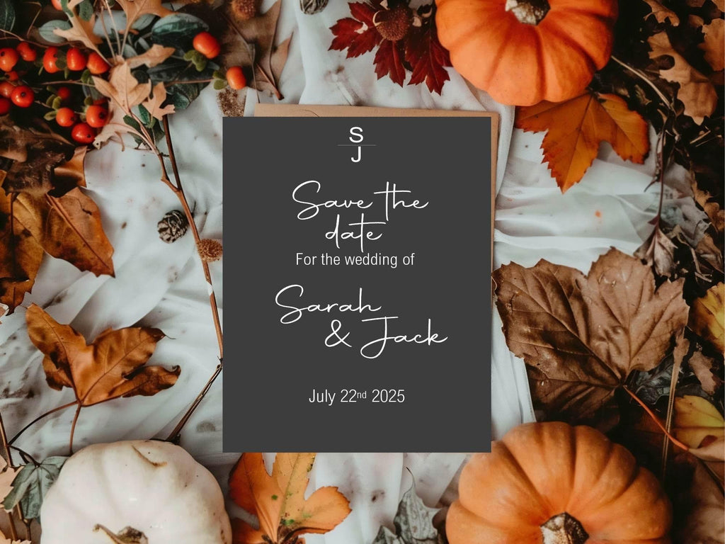 Minimalist Noir Save The Date Wedding Party Cards & Envelopes | Pack of 10 - Larosier Prints