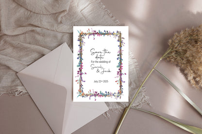 Wild Flowers Save The Date Wedding Cards & Envelopes | Pack of 10