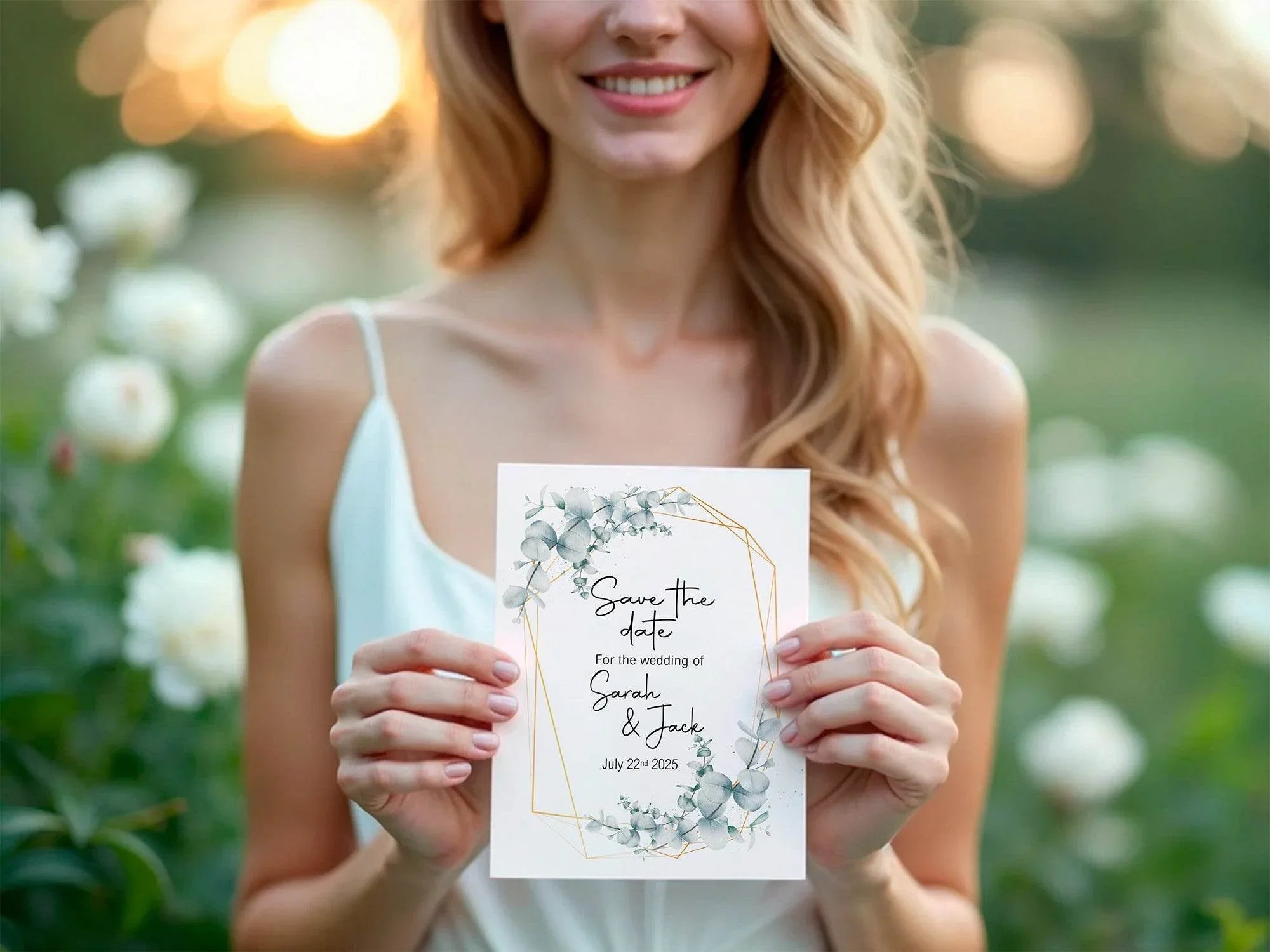 Eucalyptus Save The Date Wedding Party Cards & Envelopes | Pack of 10 - Larosier Prints