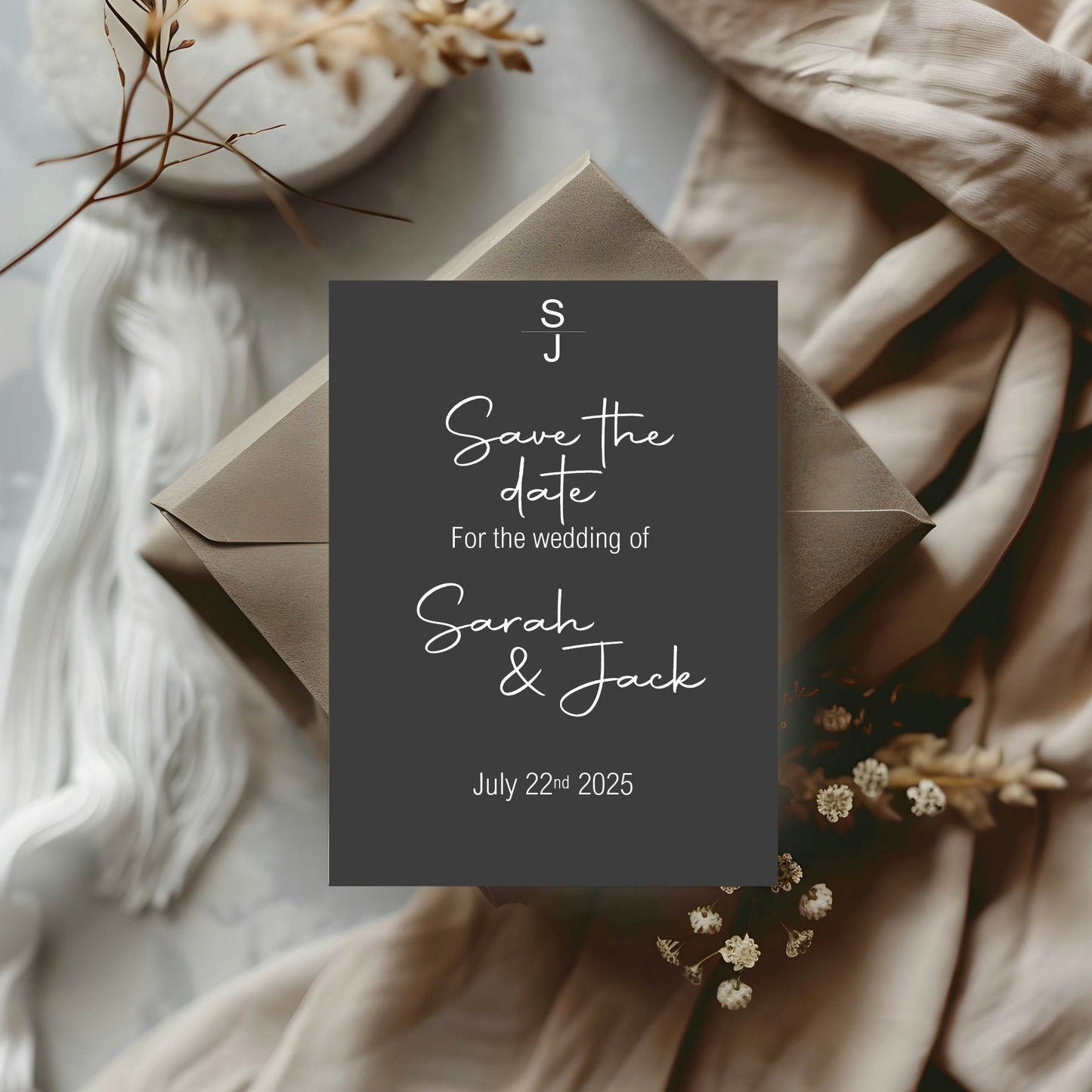 Minimalist Noir Save The Date Wedding Party Cards & Envelopes | Pack of 10