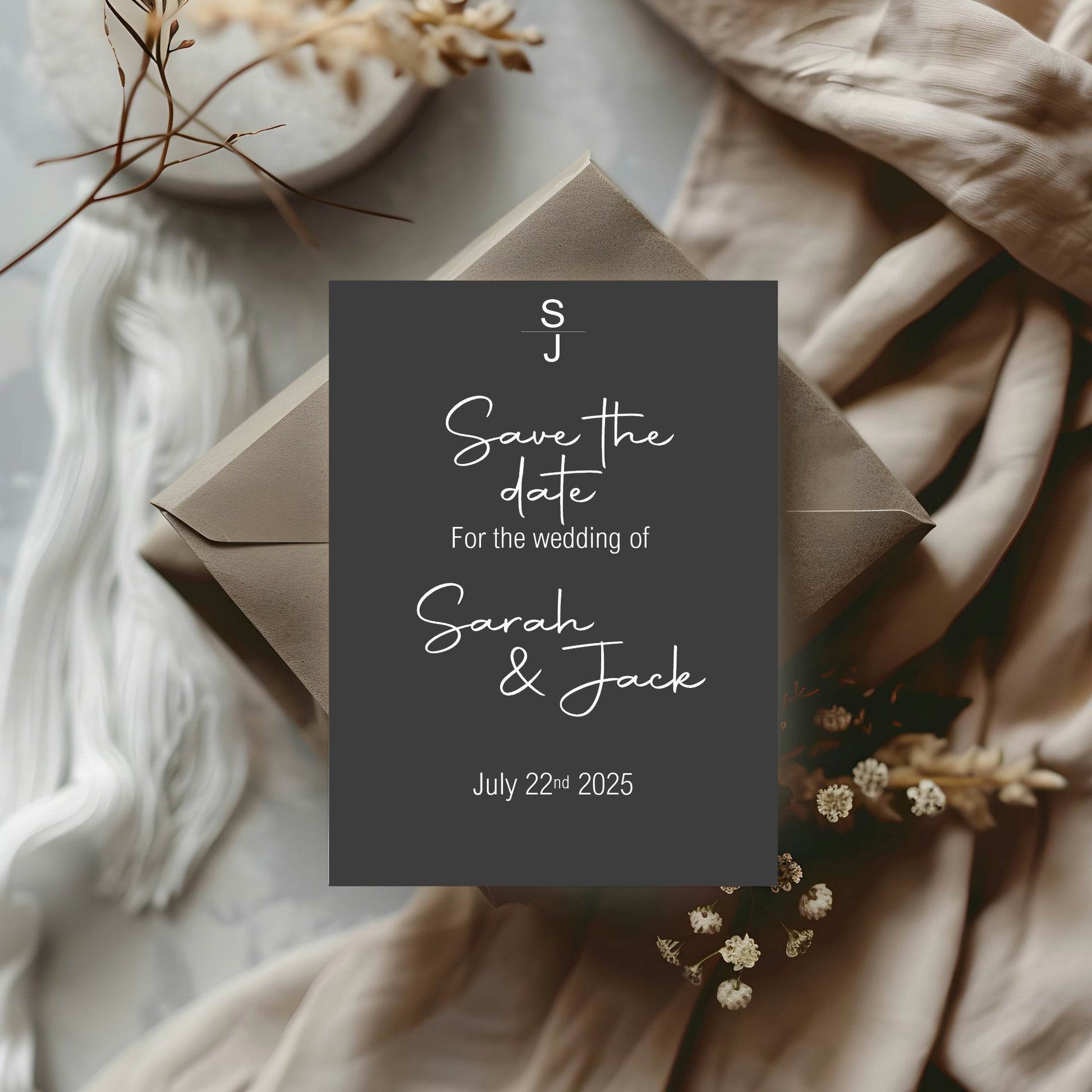 Minimalist Noir Save The Date Wedding Party Cards & Envelopes | Pack of 10
