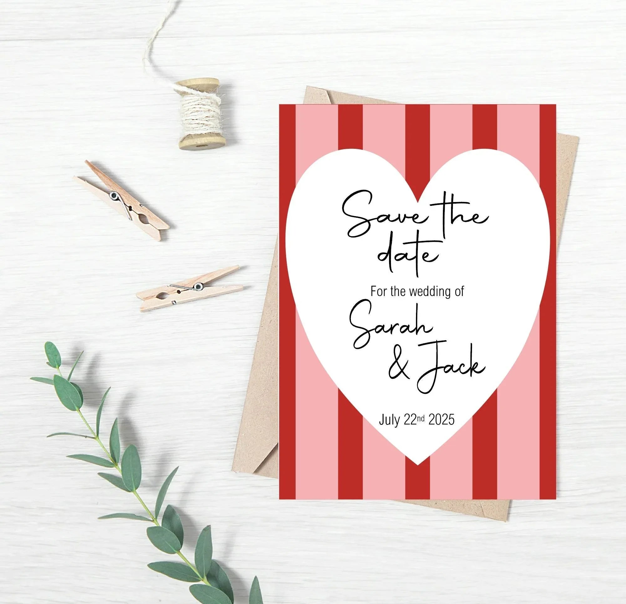 Red & Pink Save The Date Wedding Party Cards & Envelopes | Pack of 10 - Larosier Prints