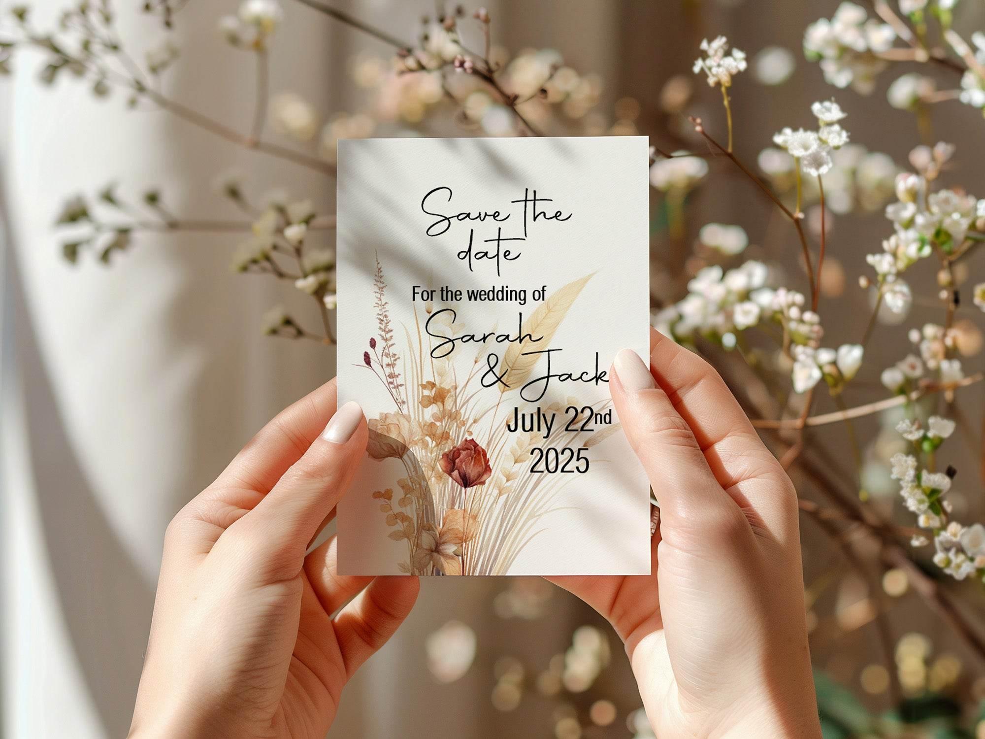 Boho Save The Date Wedding Party Cards & Envelopes | Pack of 10 - Larosier Prints