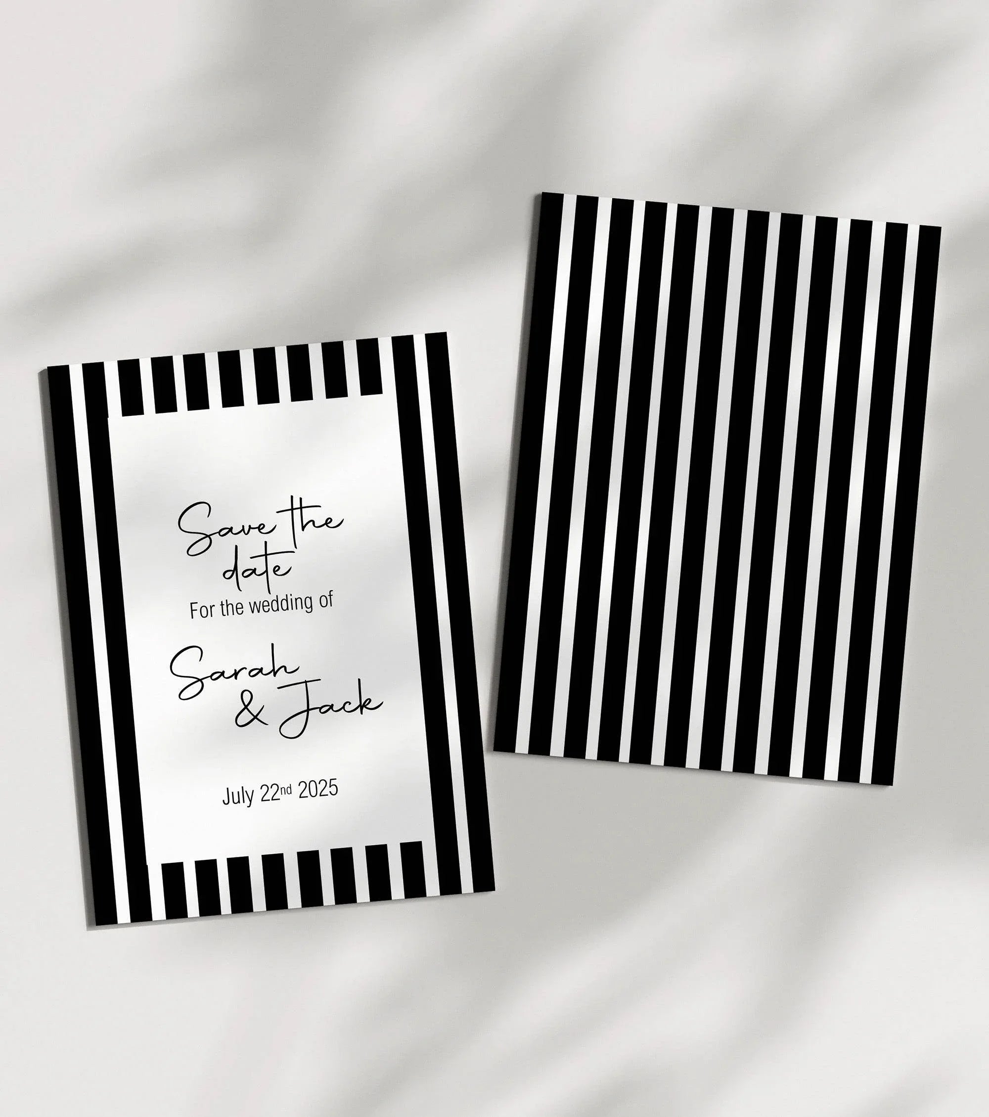 Black & White Stripe Save The Date Wedding Party Cards & Envelopes | Pack of 10 - Larosier Prints