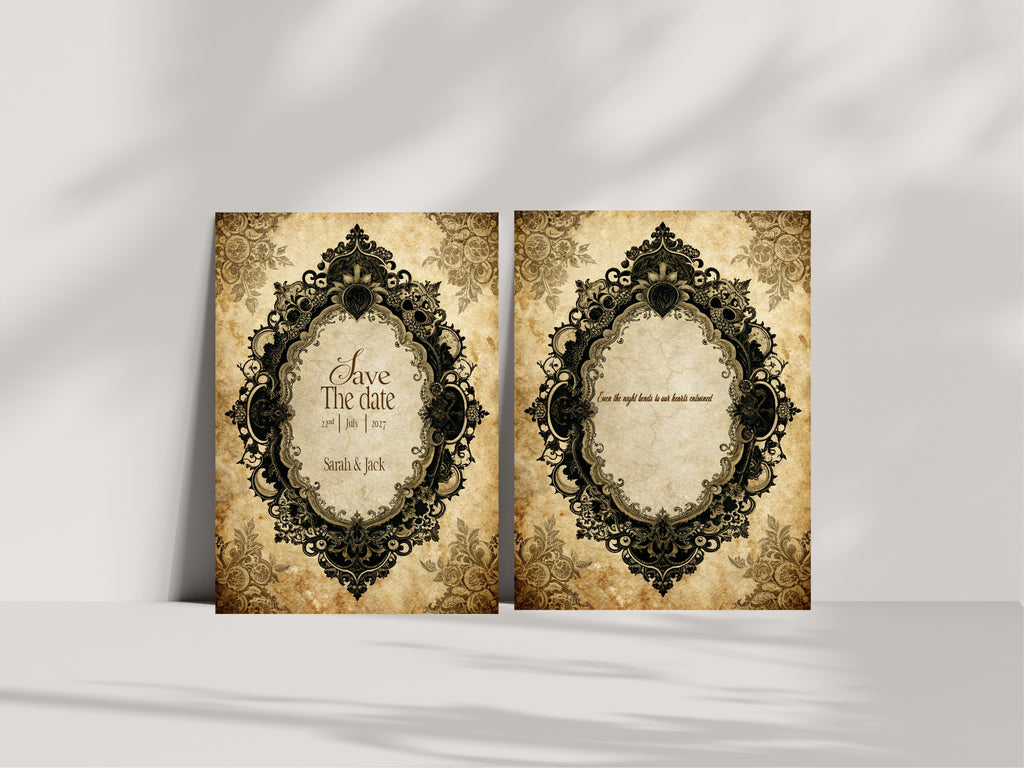 Lace Oval Wedding Party Save The Dates & Envelopes | Pack of 10