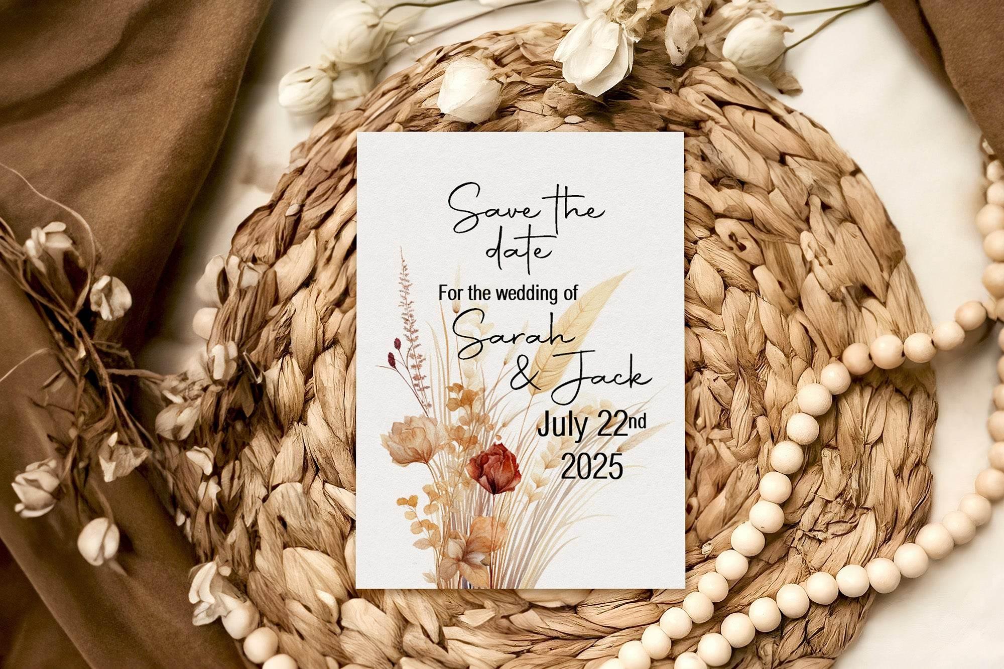 Boho Save The Date Wedding Party Cards & Envelopes | Pack of 10 - Larosier Prints
