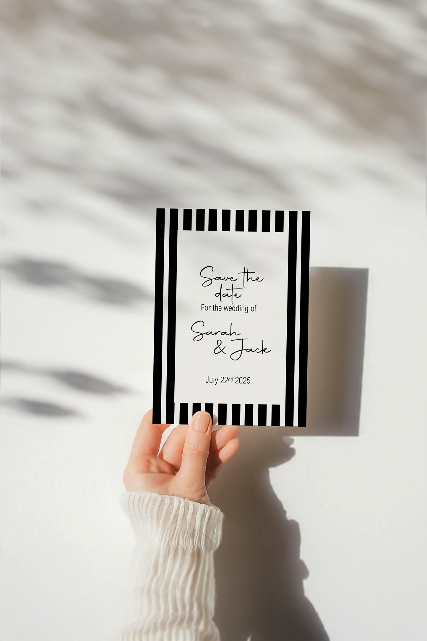 Black & White Stripe Save The Date Wedding Party Cards & Envelopes | Pack of 10