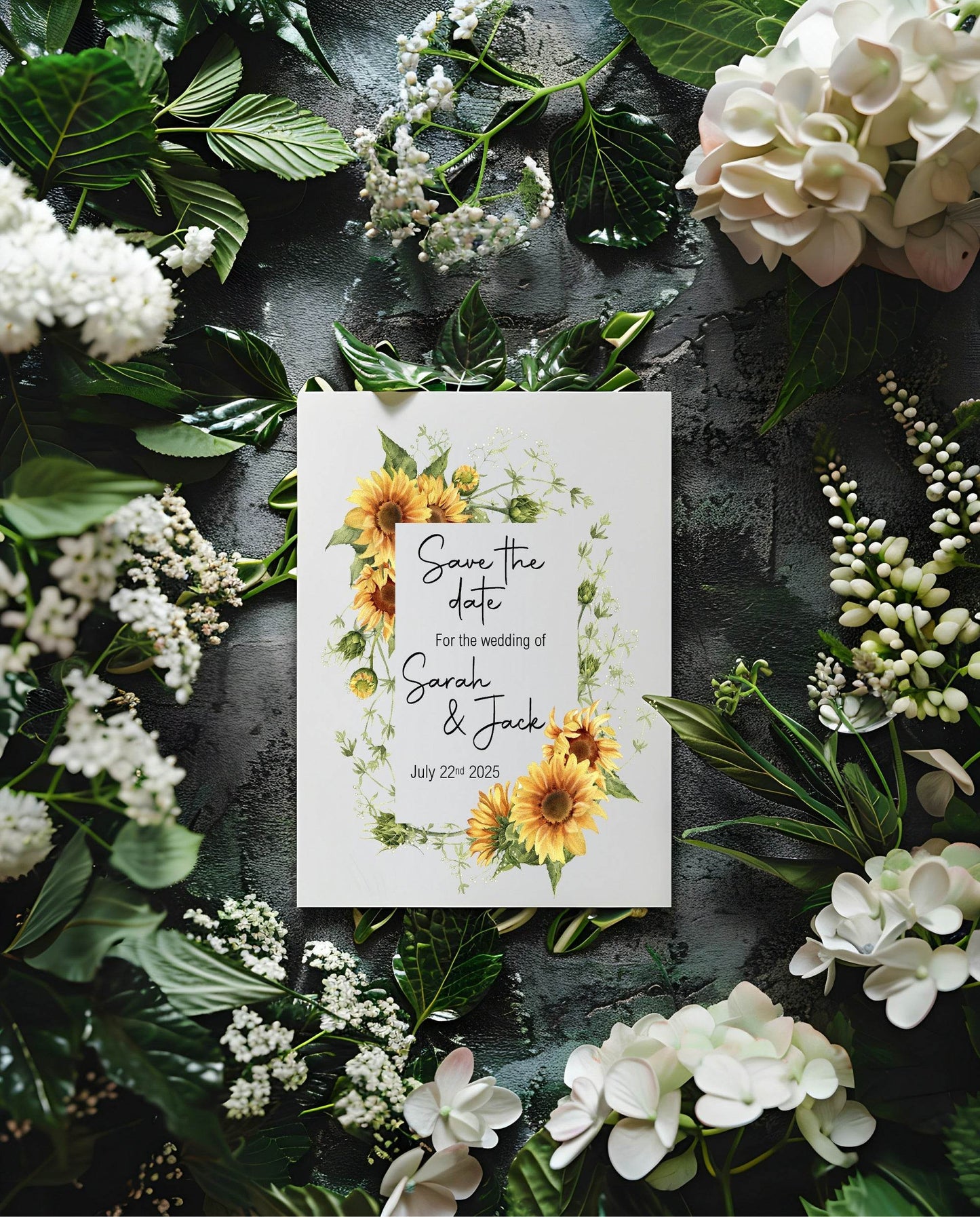Sunflower Save The Date Wedding Party Cards & Envelopes | Pack of 10