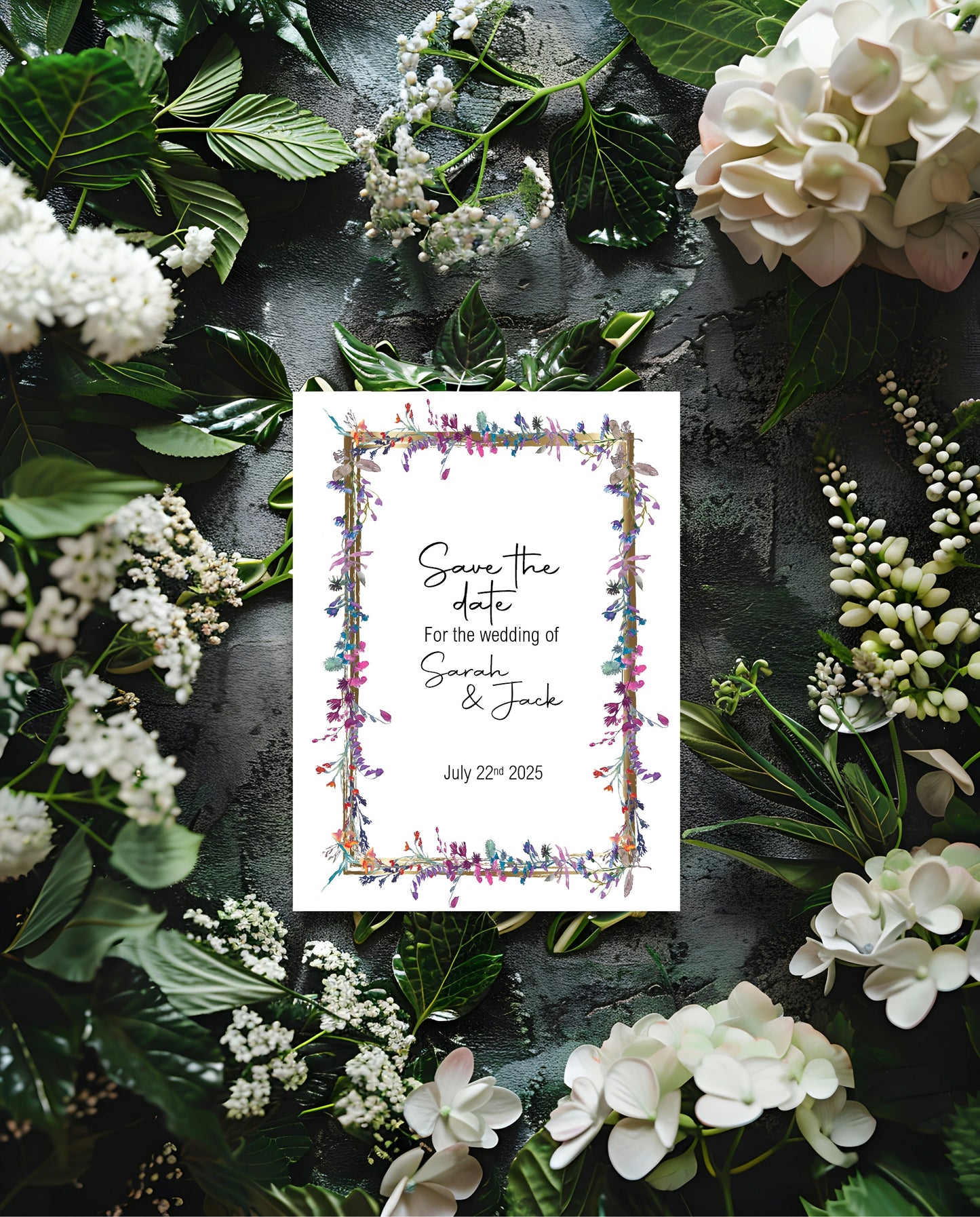 Wild Flowers Save The Date Wedding Cards & Envelopes | Pack of 10