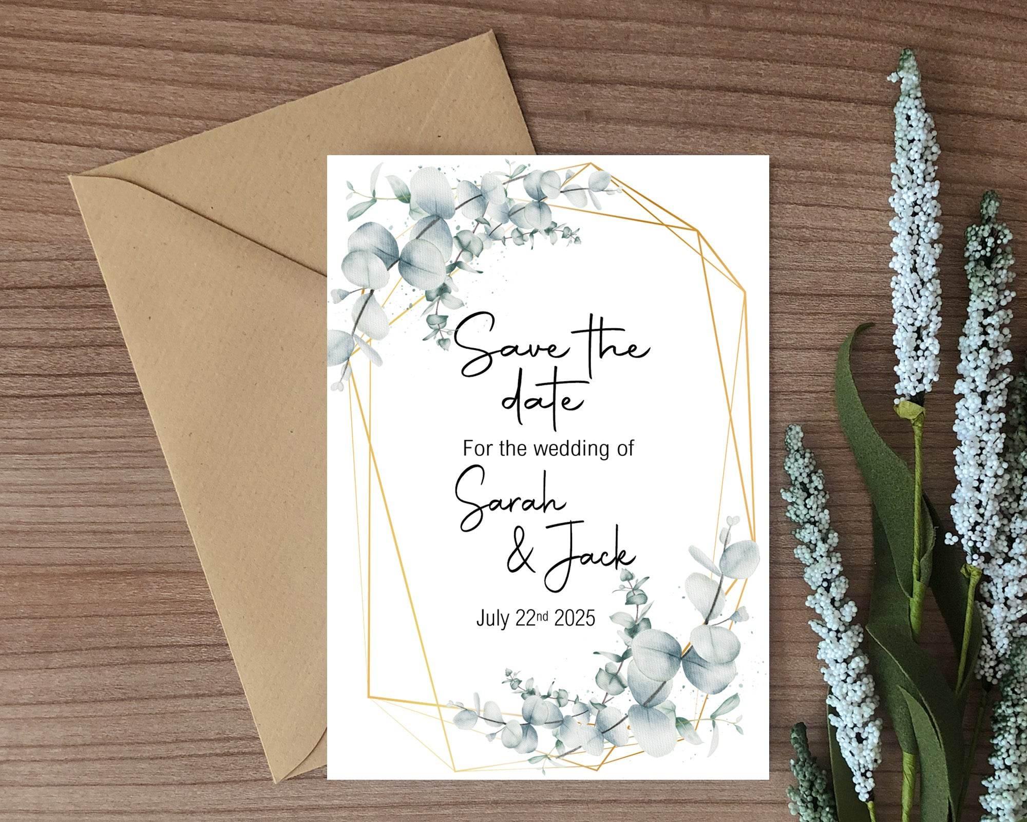 Eucalyptus Save The Date Wedding Party Cards & Envelopes | Pack of 10 - Larosier Prints
