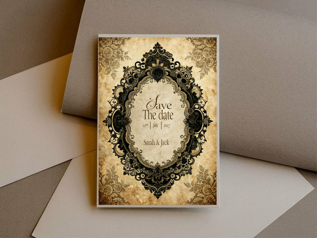 Lace Oval Wedding Party Save The Dates & Envelopes | Pack of 10
